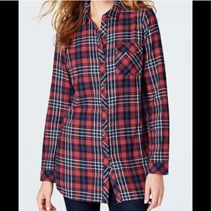 J Jill Denim Multi Color Plaid  Long Sleeve Cotton Button Up Shirt Top L